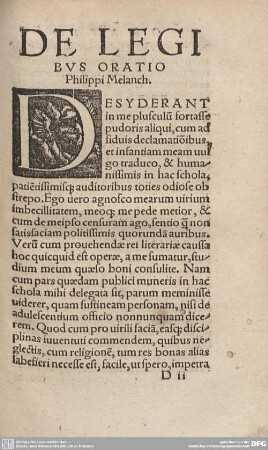 DE LEGIBUS ORATIO Philippi Melanch.