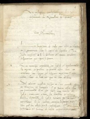 Redigiertes Original der calvinistischen Kirchenordnung Frankreichs nach dem Beschluss der Synode von La Rochelle vom 12.04.1571 mit den Unterschriften der beteiligten Theologen