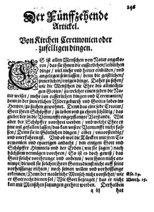 Der Fünffzehende Artickel. Von Kirchen Ceremonien oder zufelligen dingen.