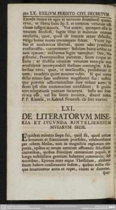 LXI. De literatorum miseria et iucunda Rinteliensium Musarum sede