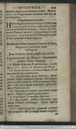 De salubri diaeta incerti Autoris Liber, Hippocrati quondam falsò adscriptus