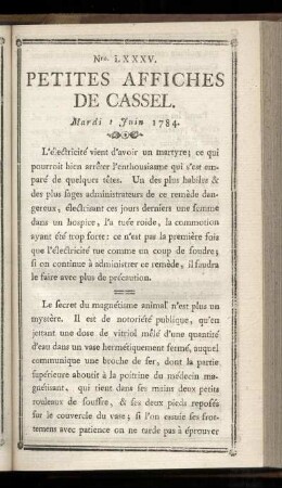 No LXXXV (Mardi 1 Juin 1784)