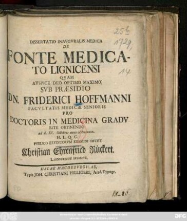 Dissertatio Inavgvralis Medica De Fonte Medicato Lignicensi