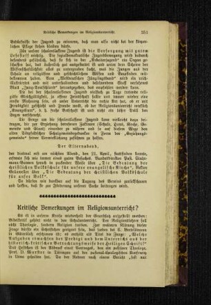 Kritische Bemerkungen im Religionsunterricht?