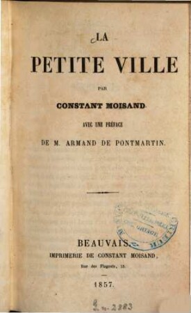 La petite ville, avec une préface de M. Armand de Pontmartin