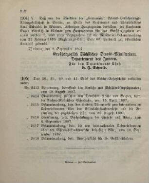 105. Das 38., 39., 40. und 41. Stück des Reichs-Gesetzblatts enthalten unter: ...