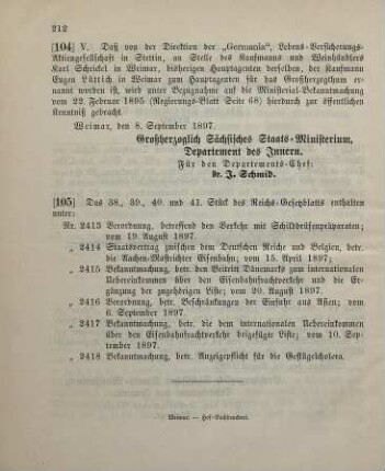 105. Das 38., 39., 40. und 41. Stück des Reichs-Gesetzblatts enthalten unter: ...