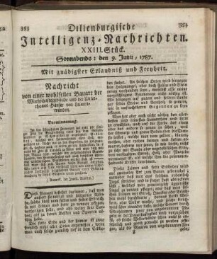 XXIII. Stück. Sonnabends: den 9. Junii, 1787.