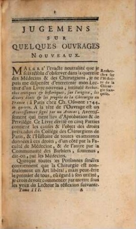 Jugemens sur quelques ouvrages nouveaux. 3, 3. 1744
