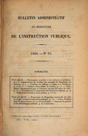 Bulletin administratif du Ministère de l'Instruction Publique. 5. 1866