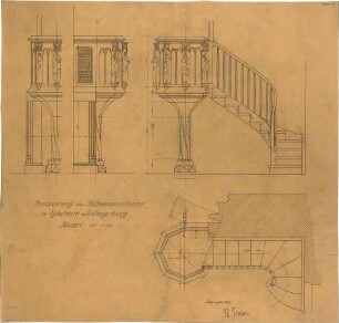 Fischer, Theodor; Ludwigsburg - Eglosheim; Kirche, Renovierung - Kanzel (Grundriss, Ansichten)