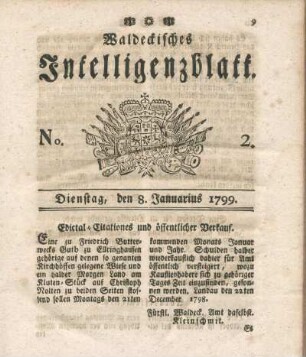 No. 2, Dienstag, den 8. Januarius 1799