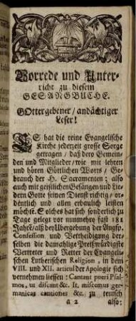 Vorrede und Unterricht zu diesem Gesangbuche.
