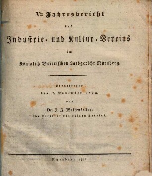 Jahresbericht des Industrie- und Kultur-Vereins im Königlich Bairischen Landgericht Nürnberg. 5. 1824