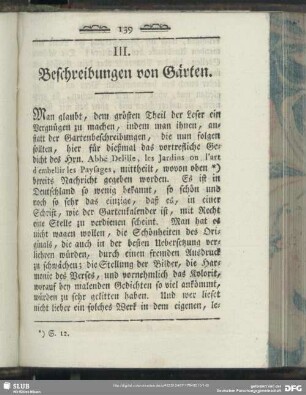 III. Beschreibungen von Gärten