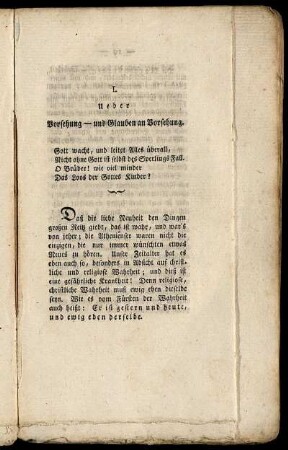I. Ueber Vorsehung - und Glauben an Vorsehung.