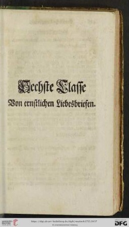Sechste Classe von ernstlichen Liebesbriefen