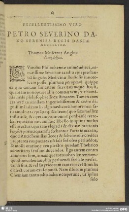 ... Petro Severino Danno Sereniss. Regis Daniae Archiatro. Thomas Mufettus Anglus. Epistola Dedicatoria