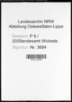 Sterberegister Standesamt Wickede