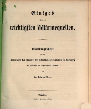 Jahresbericht über die technischen und landwirtschaftlichen Lehranstalten in Nürnberg. 1859/60