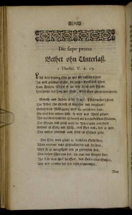 Dic sæpe preces. Bethet ohn Unterlaß. I Thessal. V. v. 17.