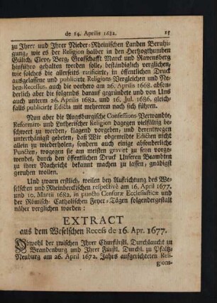 Extract aus dem Weselschen Recess de 16. Apr. 1677.