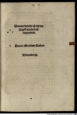 Von der Beycht ob die der Bapst macht hab zugepieten