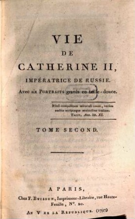 Vie de Catherine II. Imperatrice de Russie, Tome Second