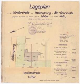 Garten Weber, Berlin-Grunewald: Lageplan Grundstück Vermessungskarte 1:250
