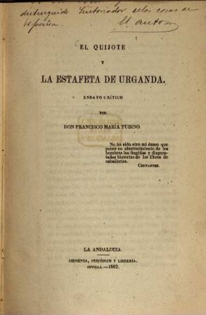 El Quijote y la Estafeta de Urganda : Ensayo crítico