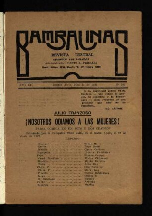 ¡Nosotros odiamos a las mujeres! : farsa cómica en un acto y dos cuadros