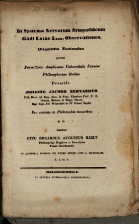 In systema nervorum sympathicum Gadi lotae Linn. observationes : disquisitio zootomica