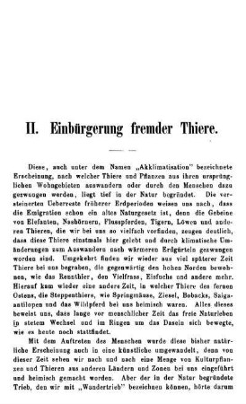 II. Einbürgerung fremder Thiere.