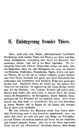 II. Einbürgerung fremder Thiere.