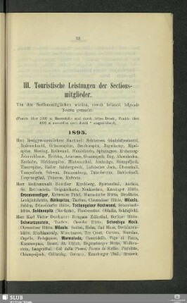 III. Touristische Leistungen der Sectionsmitglieder