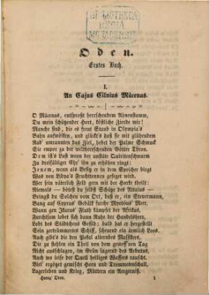 Quintus Horatius Flaccus Werke : Deutsch in den Versweisen der Urschrift, 1. Oden und Epoden