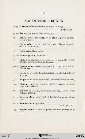 Argenterie - Bijoux (Nr. 48-74bis)