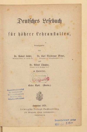 Theil 1 = (Sexta), [Schülerband]: [Theil 1 = (Sexta), [Schülerband]]