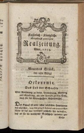 Neuntes Stück; den 2ten März.Wien, 1775.