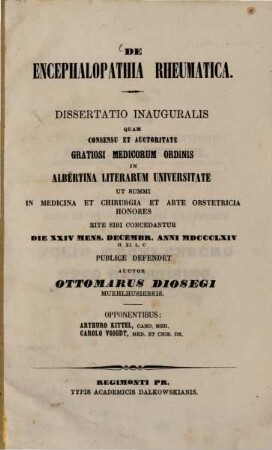 De encephalopathia rheumatica : Diss. inaug. med.