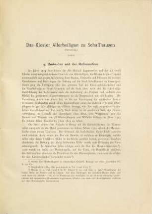 Das Kloster Allerheiligen zu Schaffhausen, 2. Baugeschichte (Schluss), Umbauten seit der Reformation, Beschreibung der ältesten baulichen Anlagen