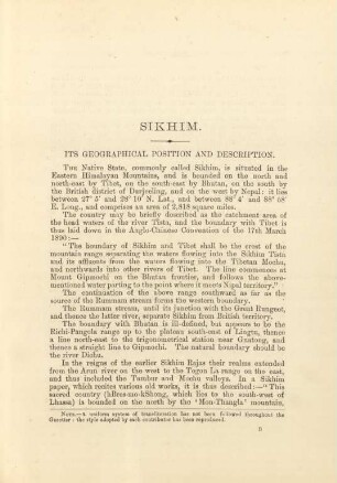 Sikhim. Its geographical position and description