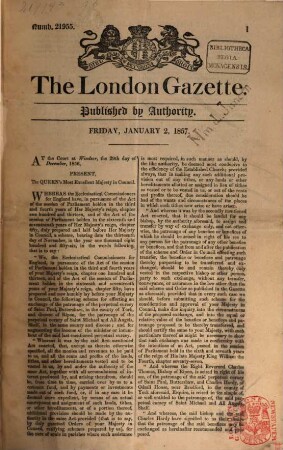 The London gazette : the appointed organ for all announcements of the Executive. 1857