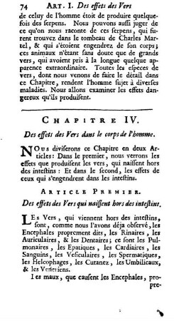 Chapitre IV. Des effets des Vers dans le corps de l'homme