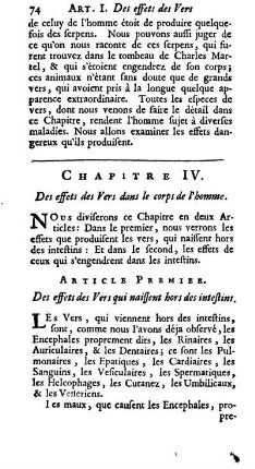 Chapitre IV. Des effets des Vers dans le corps de l'homme