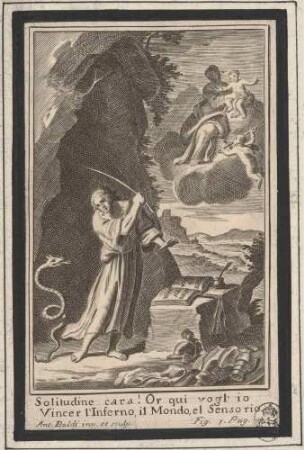 "Solitudine cara [...]", Illustration Nr. 1 auf S. 2 [?] einer Erbauungsschrift