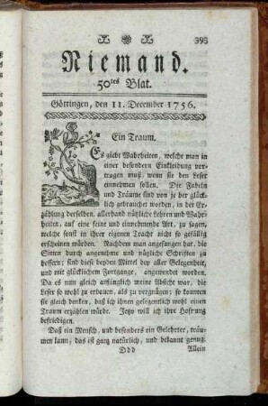 50tes Blat. Göttingen, den 11. December 1756.