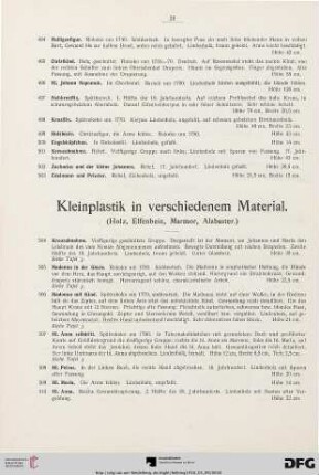 Kleinplastik in verschiedenem Material (Holz, Elfenbein, Marmor, Alabaster (Nr. 504-535a)