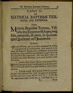 Caput II. De Materia Baptismi Terrena Seu Externa.