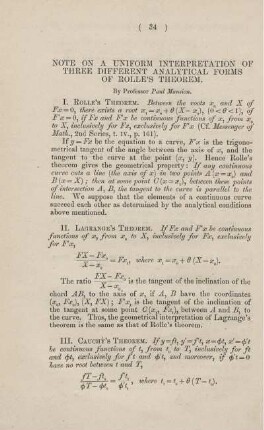 Note on a uniform interpretation of three different analytical forms of Rolle's theorem.